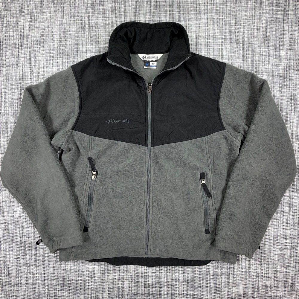 Columbia Mens Jacket M Gray Black Interchange Fleece Full Zip Nylon Yoke Pockets